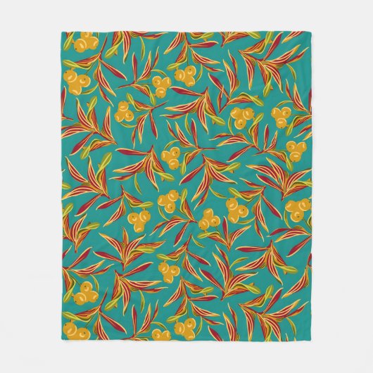 Tropical Pattern with Red and Yellow Leaves Fleecedecke (Vorderseite)
