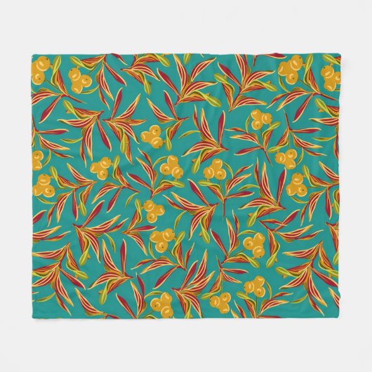 Tropical Pattern with Red and Yellow Leaves Fleecedecke (Vorderseite (Horizontal))