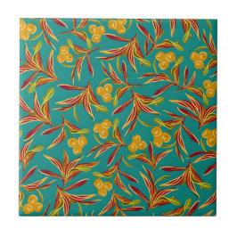 Tropical Pattern with Red and Yellow Leaves Fliese
