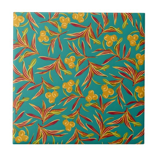 Tropical Pattern with Red and Yellow Leaves Fliese (Vorderseite)