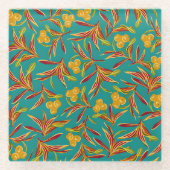 Tropical Pattern with Red and Yellow Leaves Glasuntersetzer (Vorderseite)