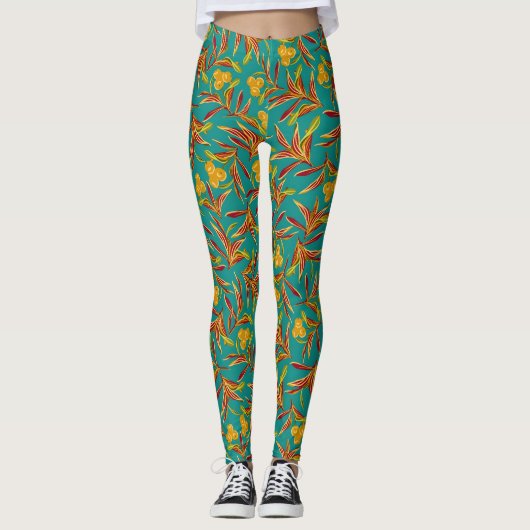 Tropical Pattern with Red and Yellow Leaves Leggings (Vorderseite)
