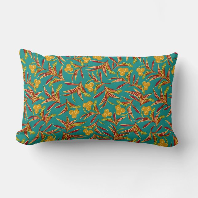 Tropical Pattern with Red and Yellow Leaves Lendenkissen (Vorderseite)