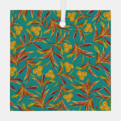 Tropical Pattern with Red and Yellow Leaves Ornament Aus Glas (Rückseite)