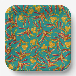 Tropical Pattern with Red and Yellow Leaves Pappteller