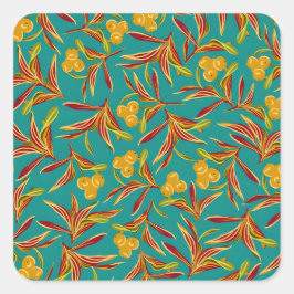 Tropical Pattern with Red and Yellow Leaves Quadratischer Aufkleber