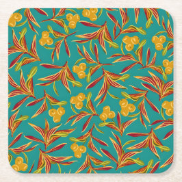 Tropical Pattern with Red and Yellow Leaves Rechteckiger Pappuntersetzer
