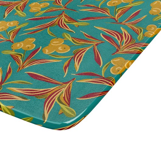 Tropical Pattern with Red and Yellow Leaves Schneidebrett (Ecke)