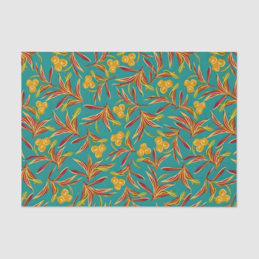 Tropical Pattern with Red and Yellow Leaves Seidenpapier (Vorderseite)