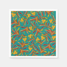 Tropical Pattern with Red and Yellow Leaves Serviette