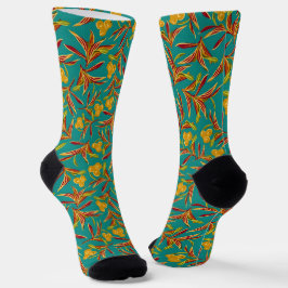 Tropical Pattern with Red and Yellow Leaves Socken