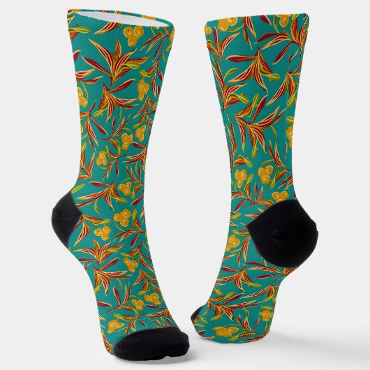 Tropical Pattern with Red and Yellow Leaves Socken (Gewinkelt)