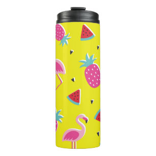 tropical patternwith pink pineapple, flamingos, w thermosbecher