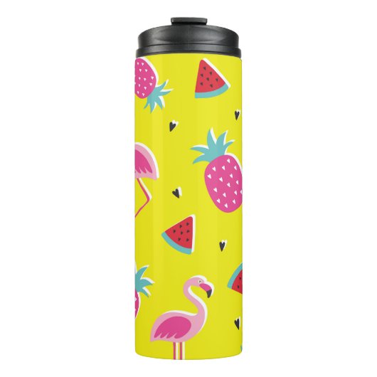  tropical patternwith pink pineapple, flamingos, w thermosbecher (Vorderseite)
