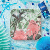 Tropical Peach Garden Wedding Square Pappteller (Party)