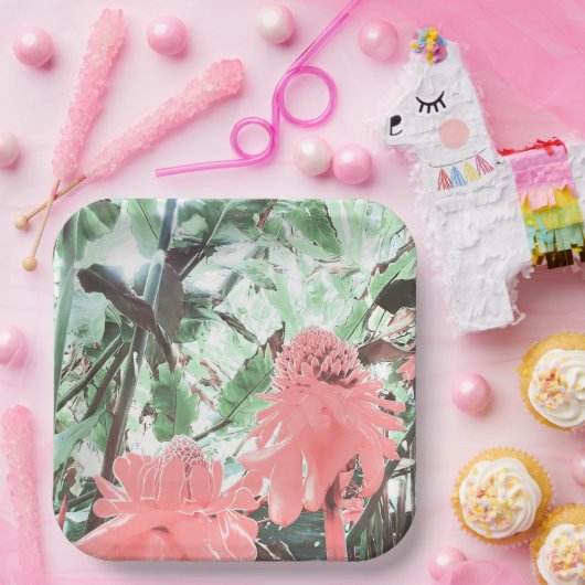 Tropical Peach Garden Wedding Square Pappteller (Party)