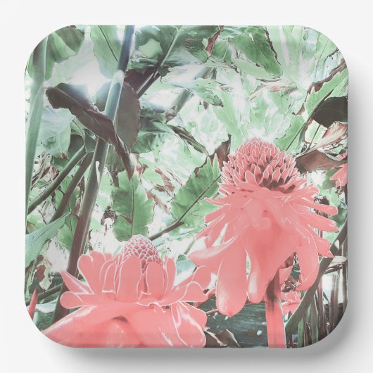 Tropical Peach Garden Wedding Square Pappteller (Vorderseite)