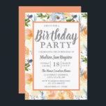 Tropical Peach Gran Sommer Frühjahr Geburtstagspar Einladung<br><div class="desc">Tropical Peach Gray Sommer Frühling Geburtstagsparty Einladung Matching Sammlung in Niche und Nest Laden.</div>