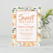 Tropical Peach Summer Spring Sweet 16 Einladung (Stehend Vorderseite)