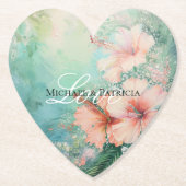 Tropical Peach White Hibiskus Blumenhochzeit Untersetzer (Vorderseite)