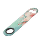 Tropical Peach White Hibiskus Liebe Hochzeit Speed Flaschenöffner (Vorderseite Schrägansicht)