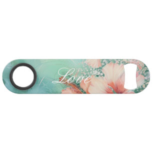 Tropical Peach White Hibiskus Liebe Hochzeit Speed Flaschenöffner