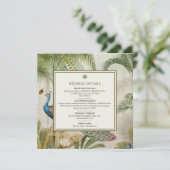 Tropical Peacock Palm Wedding Details Card Einladung (Stehend Vorderseite)