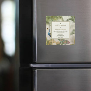 Tropical Peacock Palm Wedding Einladungs Magnet