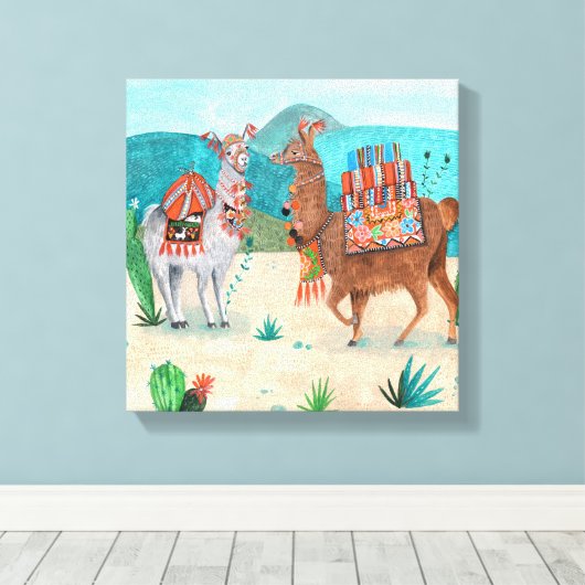 Tropical Peru Llamas Illustration | LEINWAND (Insitu (Holzboden))