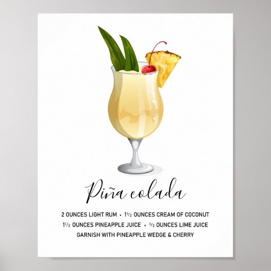 Tropical Piña Colada Cocktail Recipe Art Poster (Vorne)