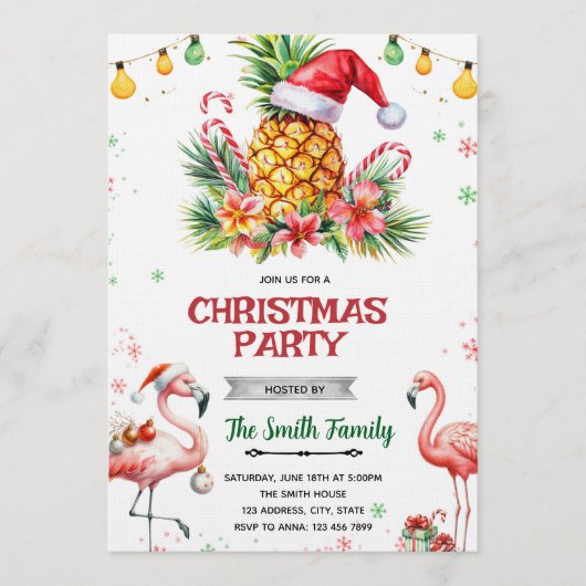 Tropical Pineapple Christmas Invitation Einladung (Vorderseite)