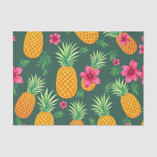 Tropical Pineapple Hibiscus Pattern Seidenpapier (Vorderseite)