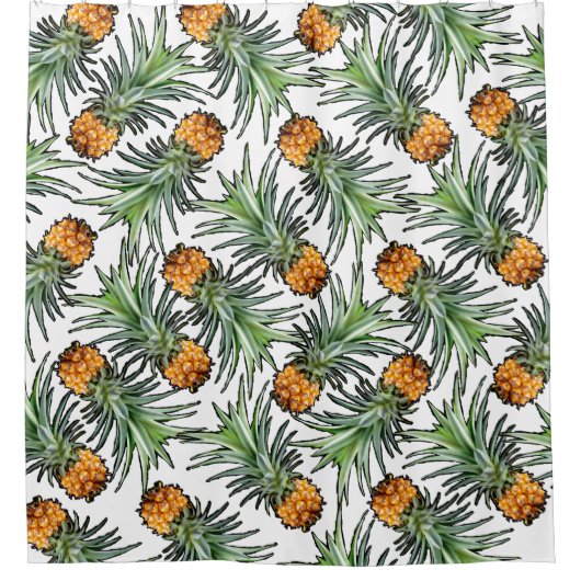 Tropical Pineapple Pattern on White Duschvorhang (Vorderseite)