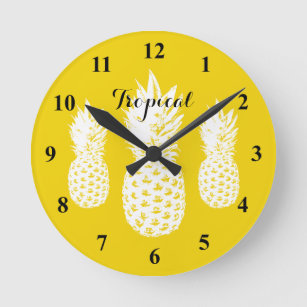 Tropical pineapple print custom kitchen wall clock runde wanduhr