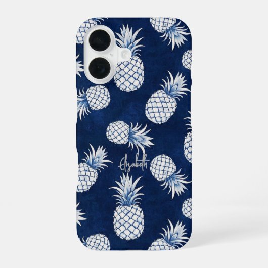 Tropical Pineapple with Name – Watercolor Style iPhone 16 Hülle (Rückseite)