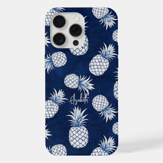 Tropical Pineapple with Name – Watercolor Style iPhone Hülle (Rückseite)