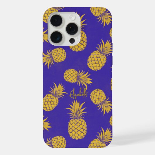 Tropical Pineapple with Name – Watercolor Style iPhone Hülle (Rückseite)