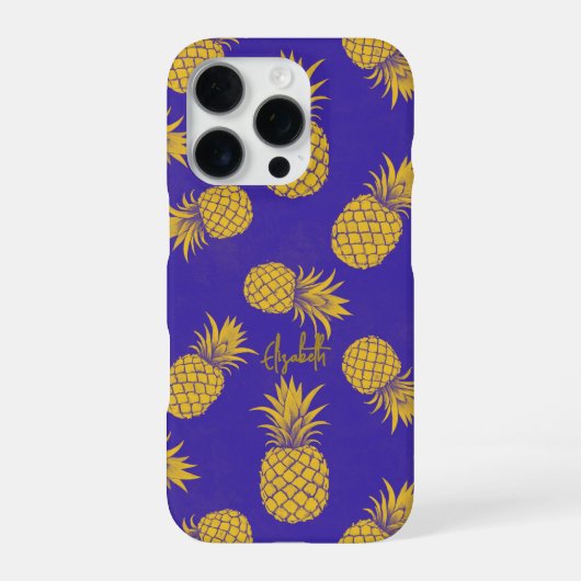 Tropical Pineapple with Name – Watercolor Style iPhone Hülle (Rückseite)