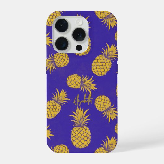 Tropical Pineapple with Name – Watercolor Style iPhone Hülle (Rückseite)