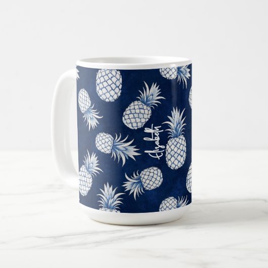 Tropical Pineapple with Name – Watercolor Style Kaffeetasse (Vorderseite Links)