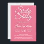 Tropical Pink 60 und Sassy 60. Geburtstagsparty Einladung<br><div class="desc">Mit diesem modernen 60. Geburtstagsdesign in tropischem Rosa feiern Sie 60 Jahre stilvoll und lassen Sie sich von der schicken Einladung zum 60. Geburtstag einfach persönlich verwöhnen. Die sechzig und weiße Wörter sind Set mit elegantem Skript. Wenn Sie Hilfe oder passende Produkte benötigen, kontaktieren Sie uns bitte über unseren Shop....</div>
