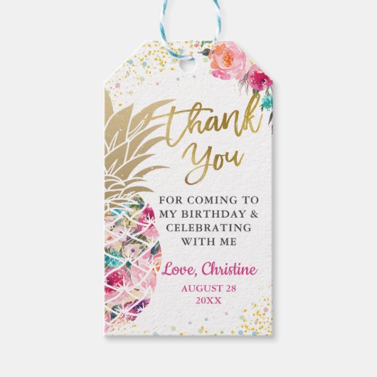 Tropical Pink Ananas Blumengeburt Danke Geschenkanhänger (Vorderseite)