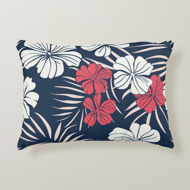 Tropical Pink and Navy Floral Dekokissen (Vorderseite)