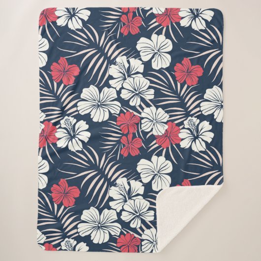 Tropical Pink and Navy Floral Sherpadecke (Vorderseite)