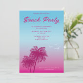 Tropical Pink Blue Beach Party Palmen Bäume Geburt Einladung (Stehend Vorderseite)