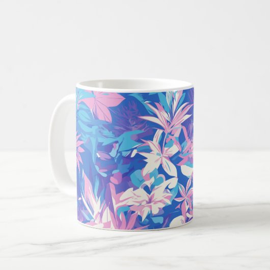 🌺 Tropical Pink & Blue Floral Pattern - Fresh & V Kaffeetasse (Vorderseite Links)