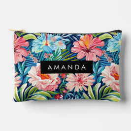 Tropical Pink Blue Flowers Pattern Colorful Floral Zubehörtasche