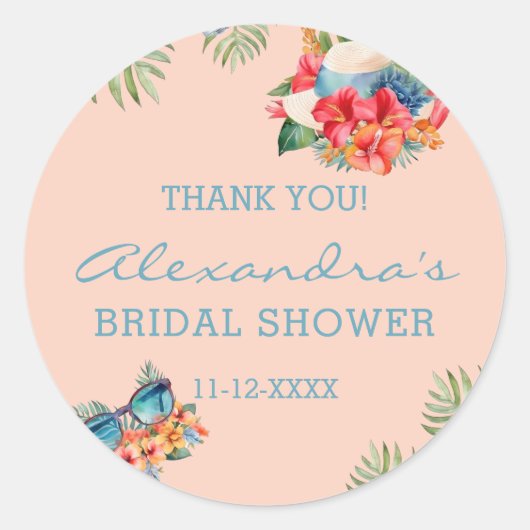 Tropical Pink Blume Beach Brautparty Vielen Dank Runder Aufkleber (Vorderseite)