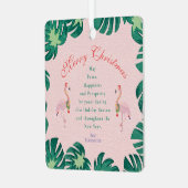 Tropical Pink Christmas Flamingo Weihnachtsmannmüt Ornament Aus Metall (Vorderseite links)