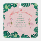 Tropical Pink Christmas Flamingo Weihnachtsmannmüt Ornament Aus Metall (Vorderseite)